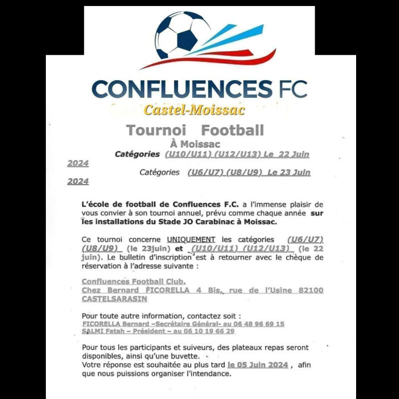 Fiche inscription tournoi Confluences FC Moissac