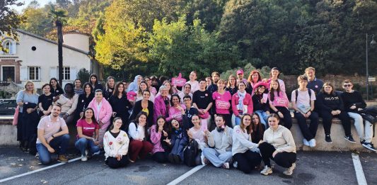 Participants, enseignants et membres d’Artémis 82 réunis à Moissac pour la course solidaire Octobre Rose