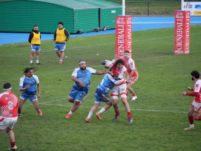 Les joueurs de l’Avenir Moissagais lors du match de Fédérale 3 à Saint-Affrique sous la pluie