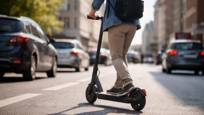 Trottinette électrique en circulation en zone urbaine Trottinette électrique circulant en zone urbaine en Tarn-et-Garonne