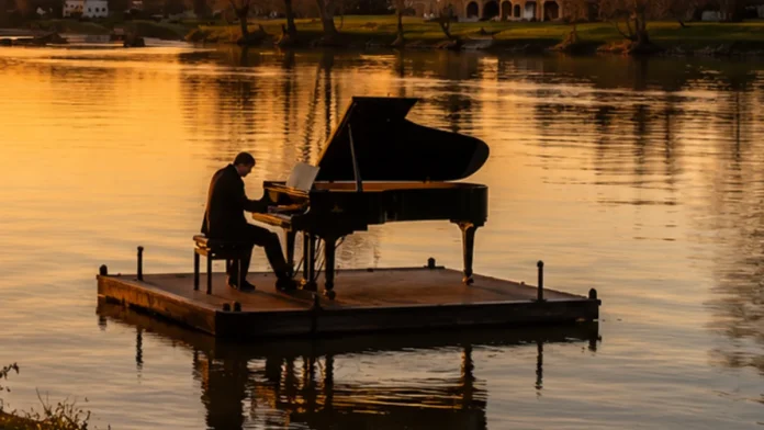 Le piano flottant attendu sur le Tarn à Moissac Un piano installé sur une embarcation naviguant sur le Tarn lors d'un concert à Moissac.