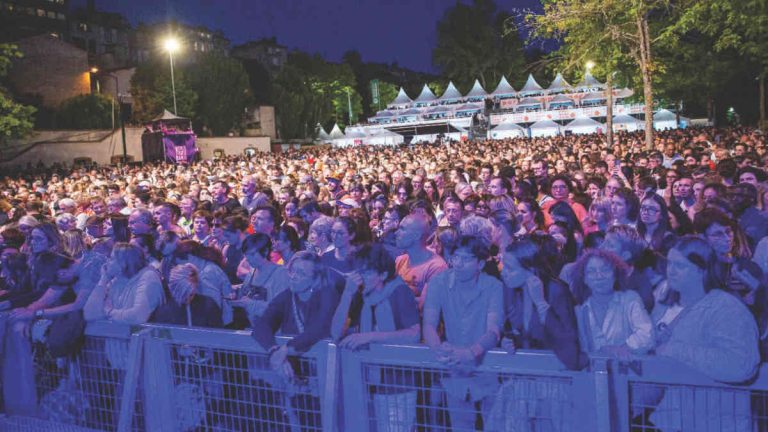 Des festivaliers profitent d'une soirée électro en plein air au Jardin des Plantes de Montauban.