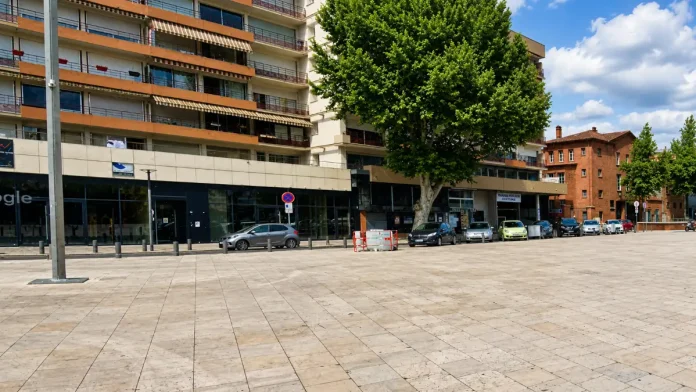 Vue de l'esplanade des Fontaines à Montauban, où débutent les travaux du projet Grand Jardin avec la réhabilitation du réseau d'assainissement.
