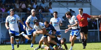 Rugby. Moissac gagne son premier bras de fer à Bon Encontre et lance sa saison Un joueur de l'Avenir Moissagais plaqué par la défense de Bon Encontre lors du match de Fédérale 3