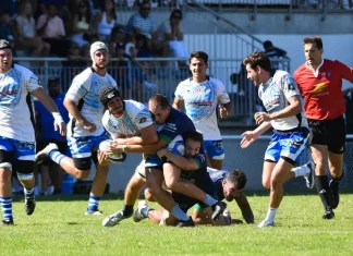 Rugby. Moissac gagne son premier bras de fer à Bon Encontre et lance sa saison Un joueur de l'Avenir Moissagais plaqué par la défense de Bon Encontre lors du match de Fédérale 3