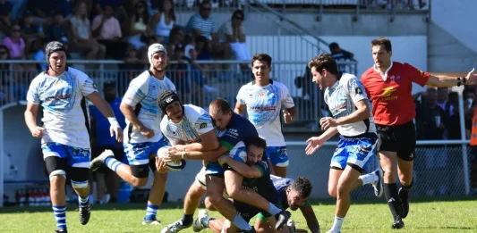 Rugby. Moissac gagne son premier bras de fer à Bon Encontre et lance sa saison Un joueur de l'Avenir Moissagais plaqué par la défense de Bon Encontre lors du match de Fédérale 3