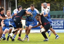 Fédérale 3. Moissac s’impose face à Villeneuve XV : « Ces deux victoires font vraiment du bien » Un joueur de l'Avenir moissagais, ballon en main, tente de franchir la défense de Villeneuve lors du match de Fédérale 3